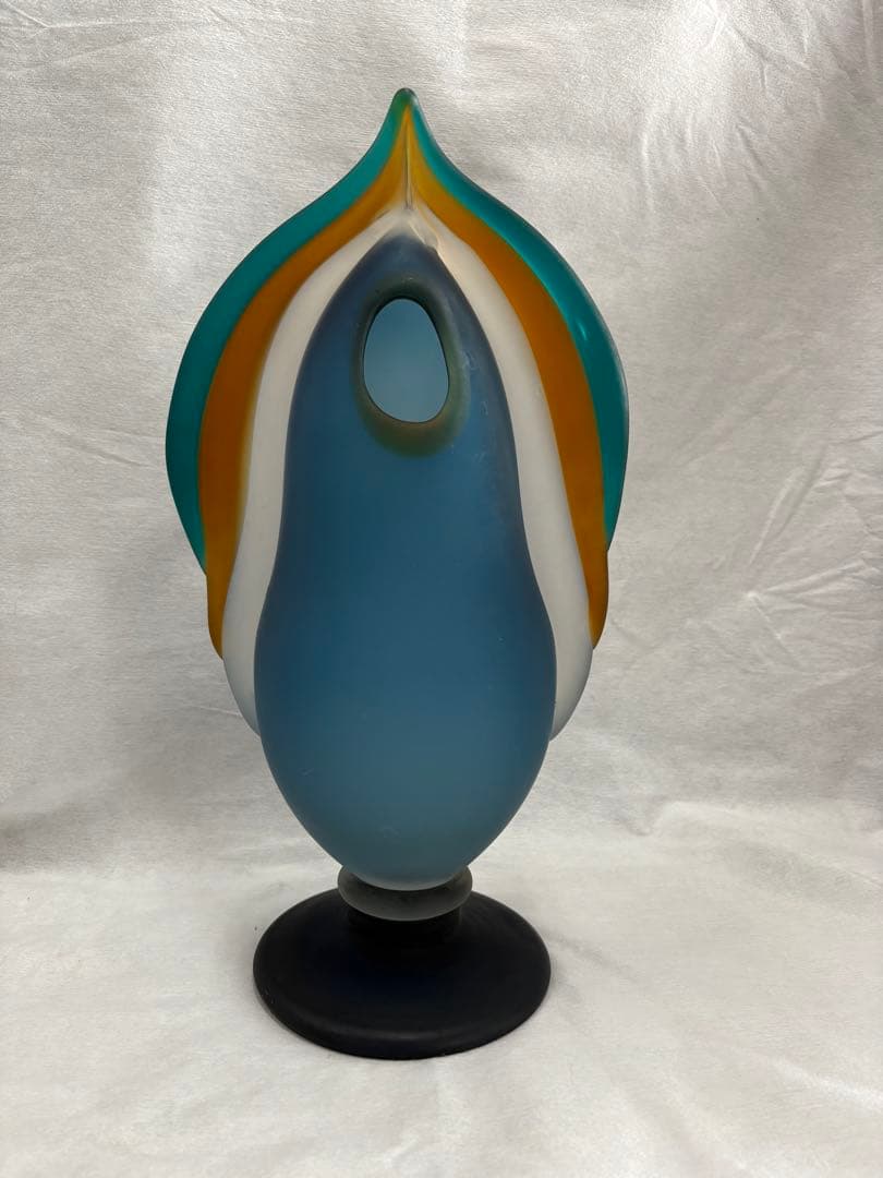 青森　津軽びいどろ　秋村実造　伝統工芸　花器　花瓶　すりガラス《最終値下げ》