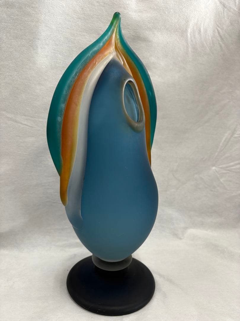 青森　津軽びいどろ　秋村実造　伝統工芸　花器　花瓶　すりガラス《最終値下げ》