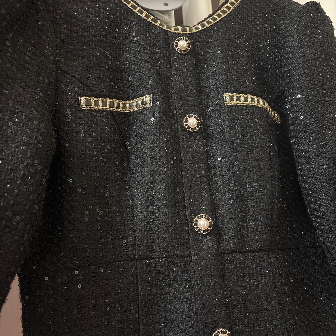 値下げ中❗️LEJA ラメツイードレザーパイピングパールマーメイド