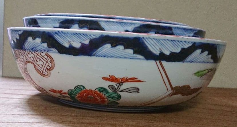 古伊万里三つ丼セット二重高台