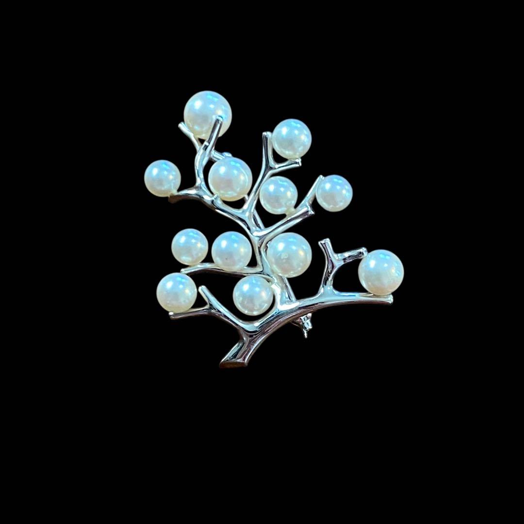 ミキモト 幸福の木 シルバー アコヤ本真珠 ブローチ コサージュ