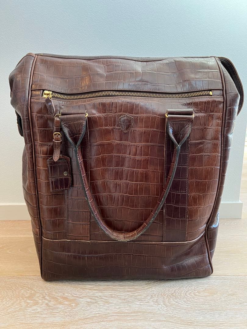 稀少：フェリージ クロコ型押し トロリーバッグ キャリー レザー ブラウン 稀少：フェリージ クロコ型押し トロリーバッグ キャリー レザー ブラウン