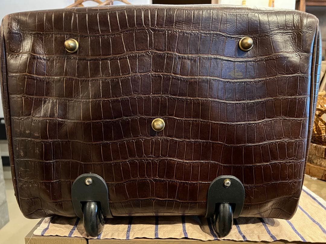 稀少：フェリージ クロコ型押し トロリーバッグ キャリー レザー ブラウン