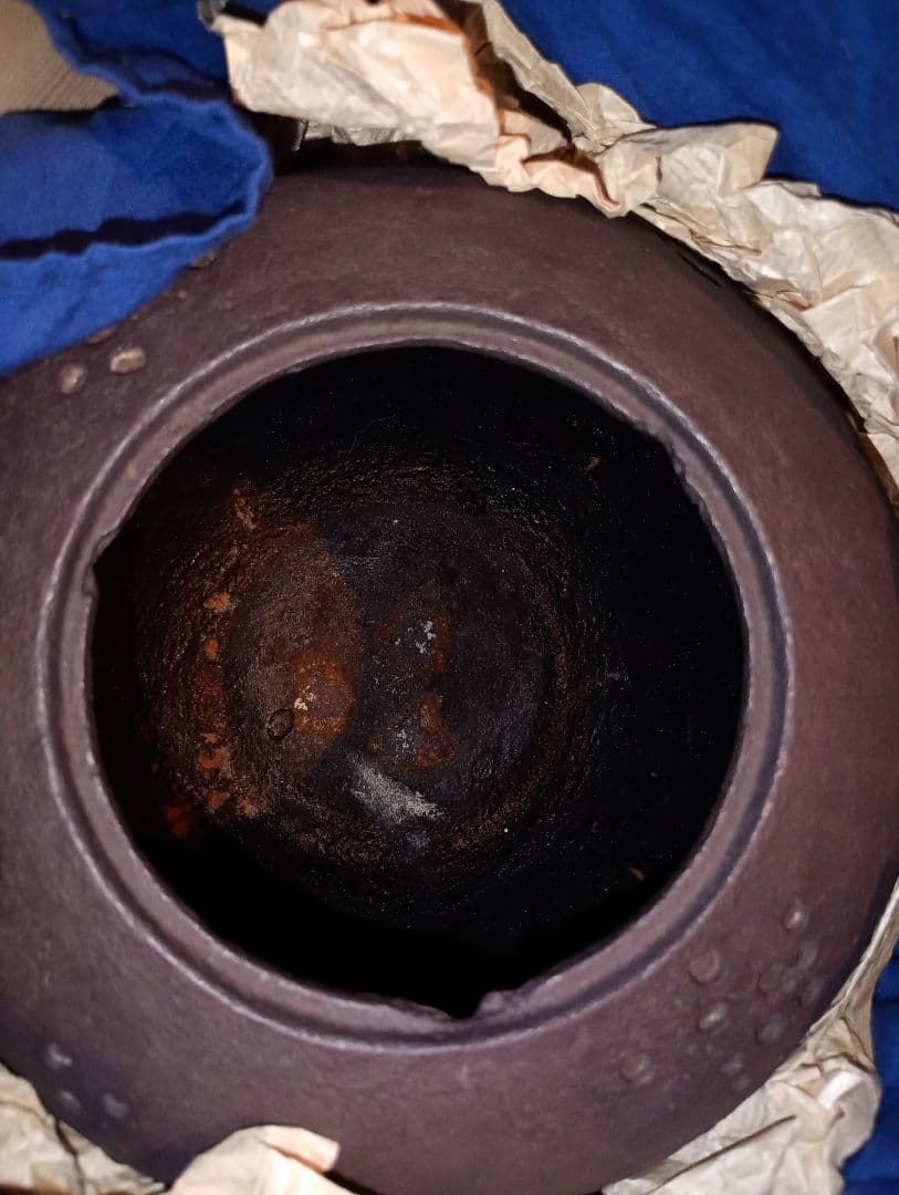 茶道具】青海波紋様姥口丸釜 南鐐摘み 亀甲鐶付 茶釜 釜368