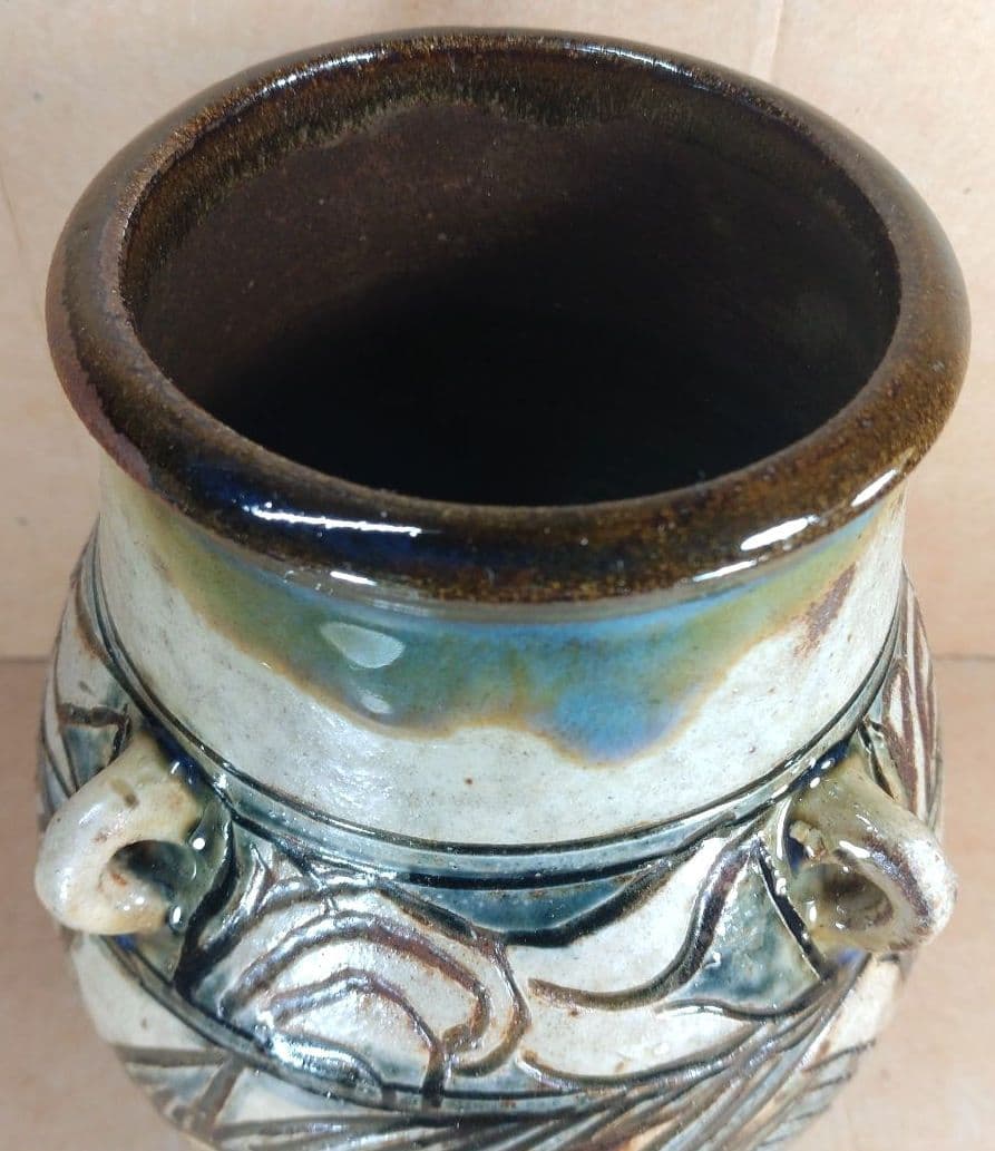 本物保証】金城次郎 魚紋海老紋四ツ耳花瓶 共箱 栞 人間