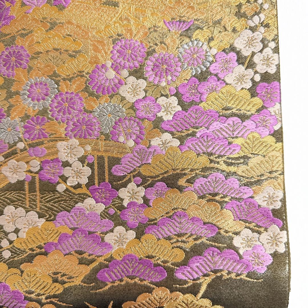 帯4985 ○染織の名門 しょうざん謹製 生紬 高級 正絹 袋帯 しょうざん