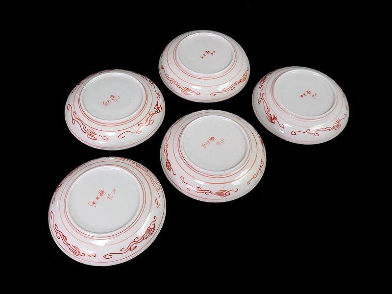 九谷焼　恵比寿大黒の図　橋田画　４寸皿　５枚　C317AS-COg