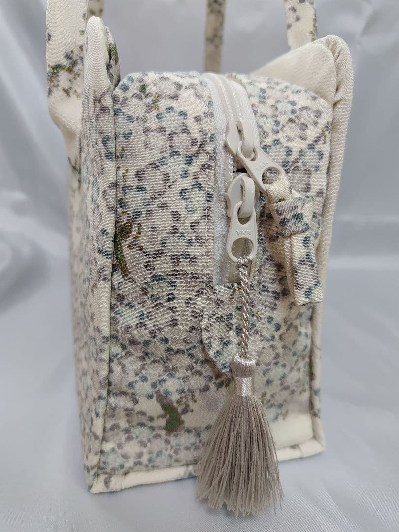 梅模様　ちりめん 利休バッグ　和装バッグ