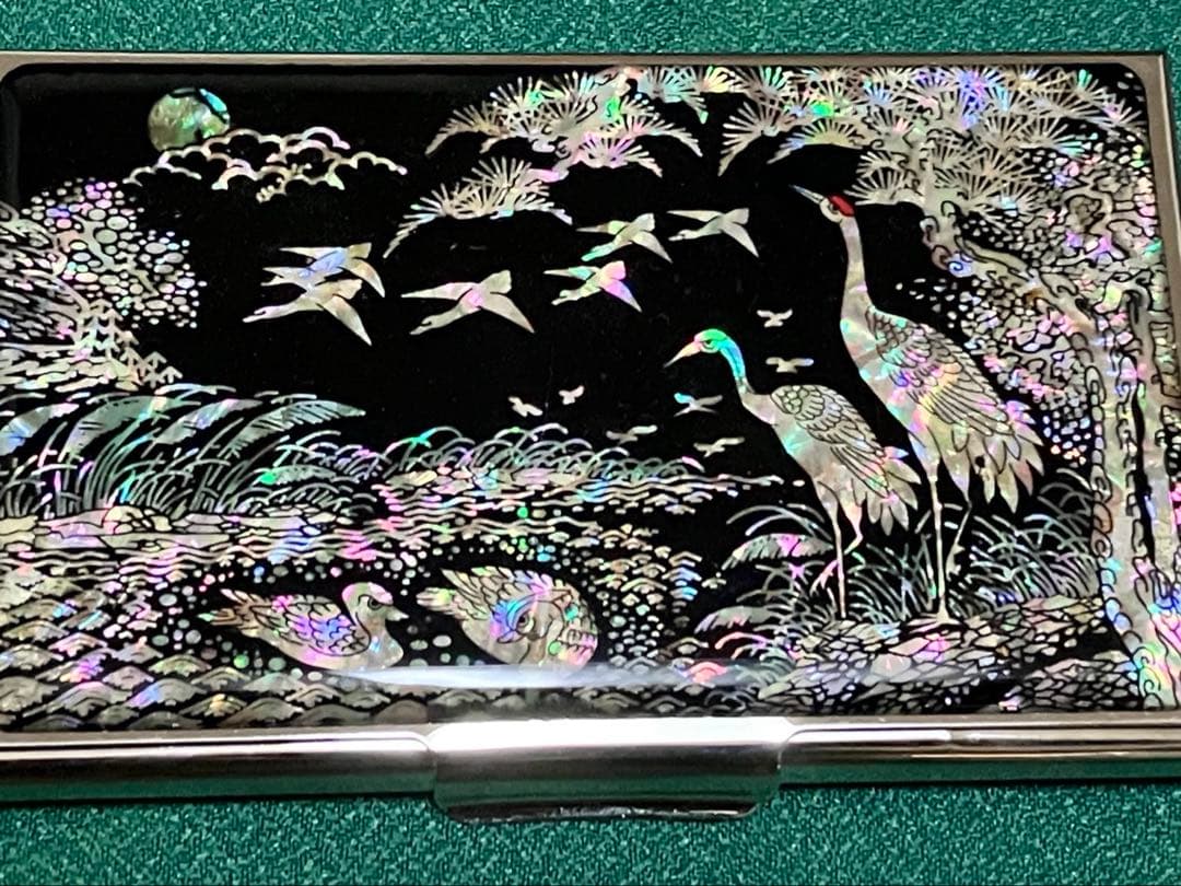 韓国高級螺鈿細工-鶴 3点セット 螺鈿漆器 名刺入れ 宝石箱 小物入れ