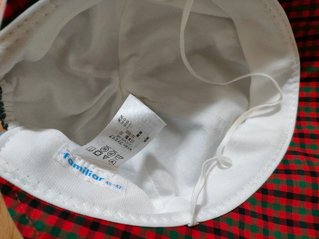 ファミリア くま耳 帽子 チェック ファミちゃん デニム 青 45 - メルカリ