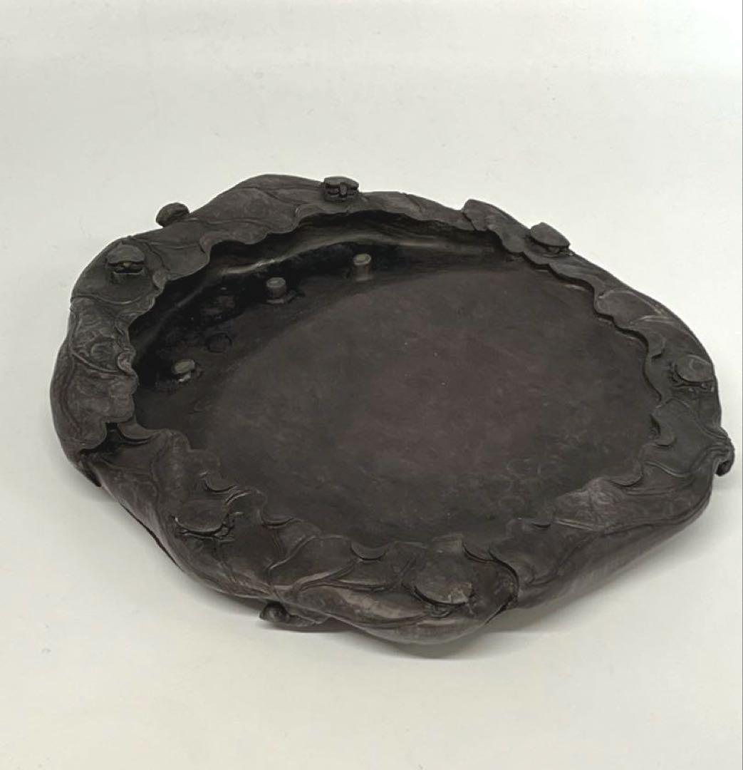 文房具 両面用　清時代蓮の花型硯 書　時代物 重さ：2664g /西X4-4
