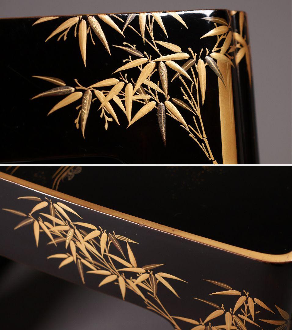 【MA806】時代 加賀蒔絵 日の出鶴 竹 金蒔絵 大盃・盃台 木製漆器 杯