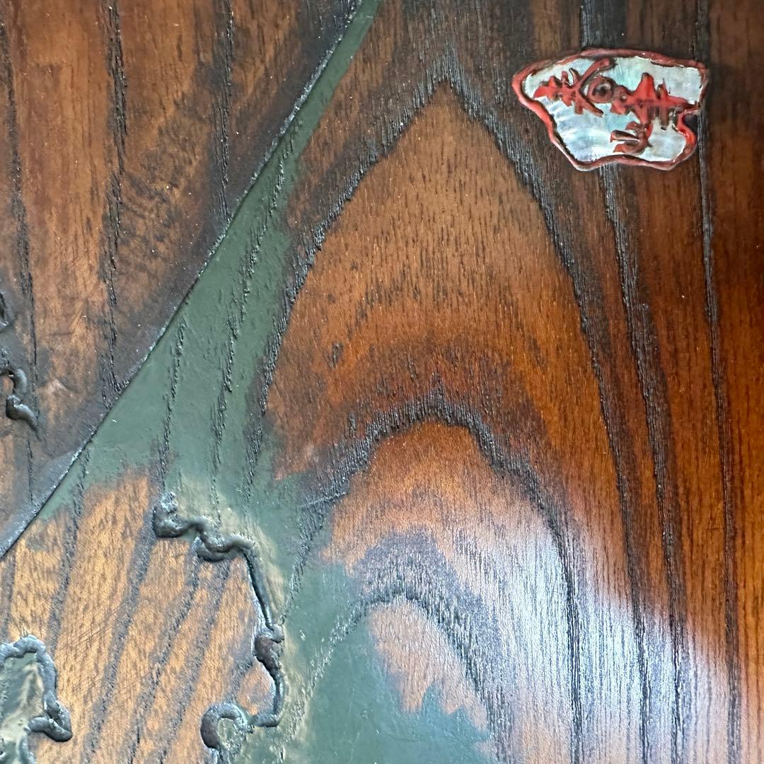 烏城彫 富士山 伝統工芸 銘 螺钿 春峰39.5cm 木彫り茶盆 3枚