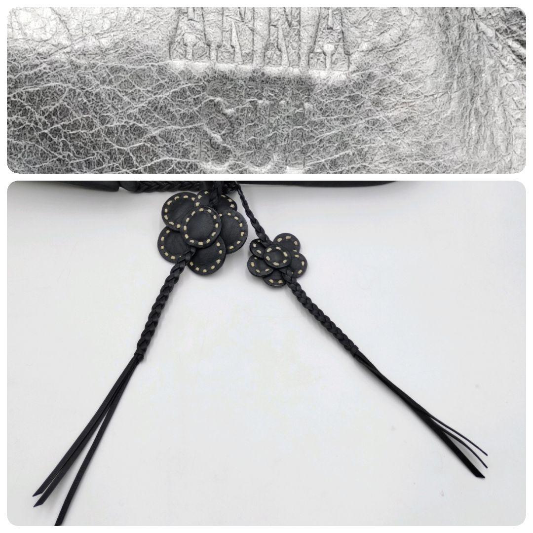 アナスイ 三日月 レザー ワンショルダーバッグ 黒 フラワーモチーフ