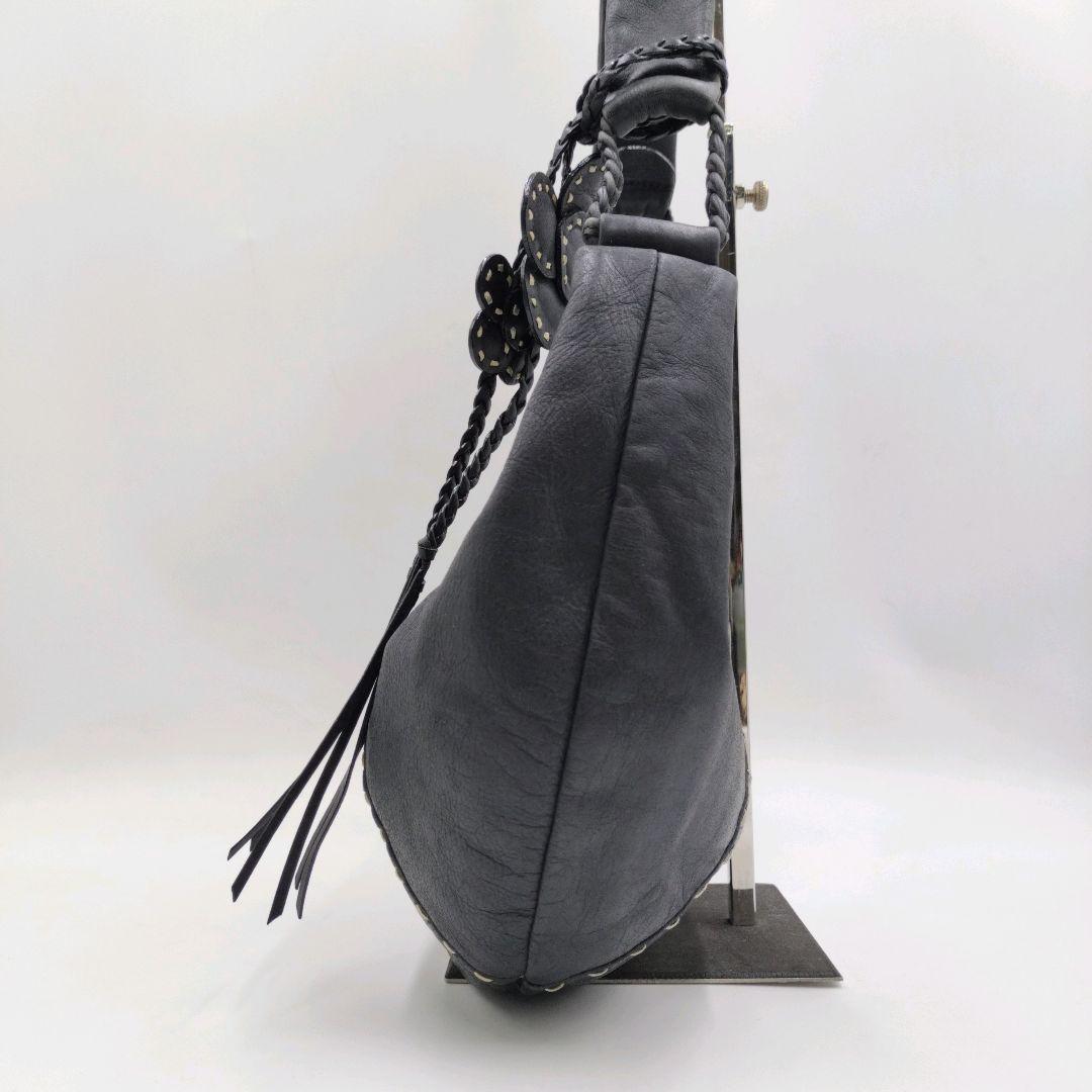 アナスイ 三日月 レザー ワンショルダーバッグ 黒 フラワーモチーフ