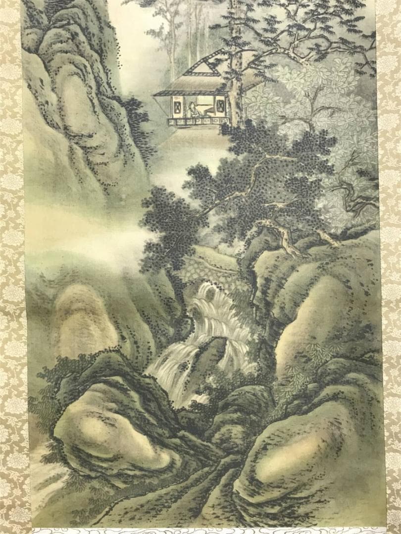 真作】僧愛石/竹林山水人物図/掛軸/名家伝来/Z-967