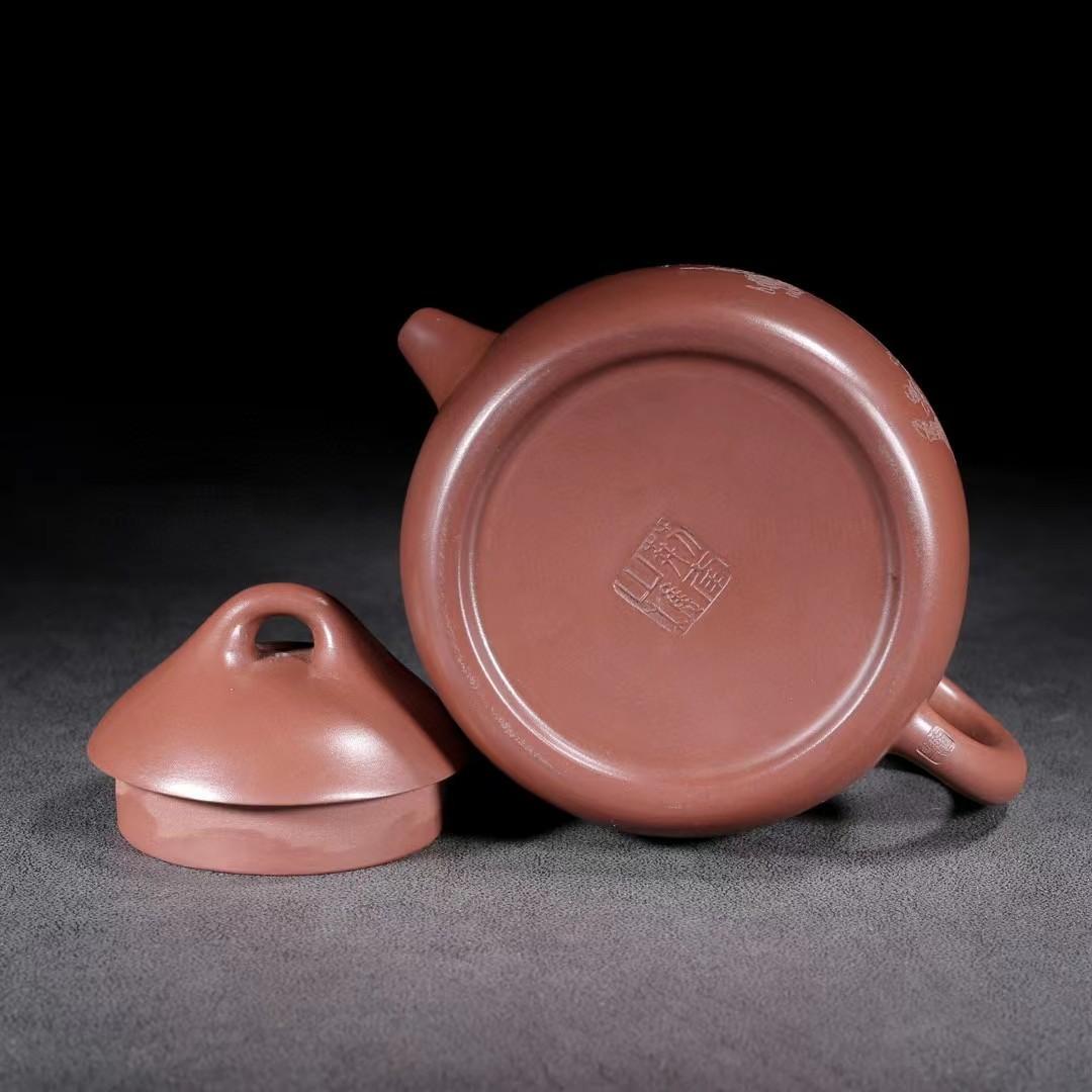 中国古美術・原鉱古銅泥龍鳳呈祥紫砂壺・底款：武陵芸人 蓋款：顧景舟