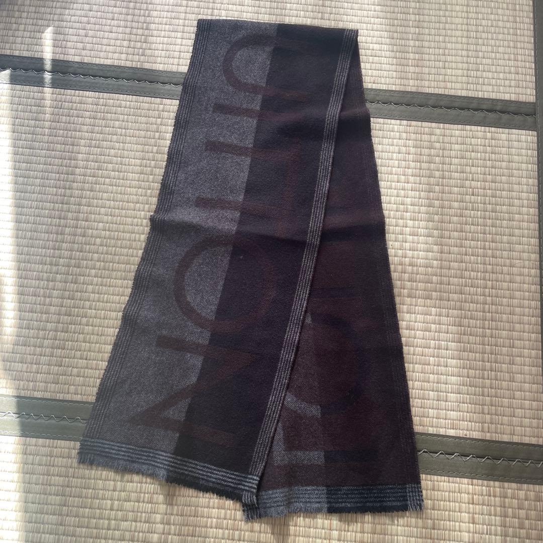 LOUIS VUITTON マフラー ダークブラウン・グレー ルイ・ヴィトン スカーフ ウールシルク フリンジスカーフ LOUIS