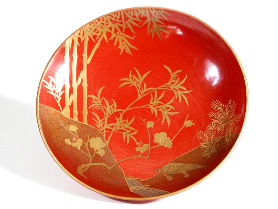 九段盃 酒器 天然木 漆塗り 金蒔絵 松竹梅 亀鶴紋 漆芸