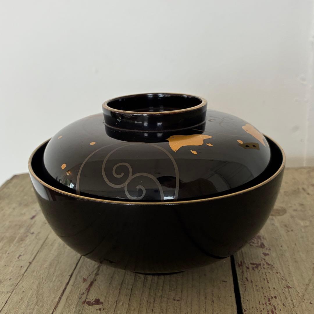 波千鳥　吸物碗　5客　蓋付き　漆　蒔絵　工芸　器　和食器　25.10.16-2