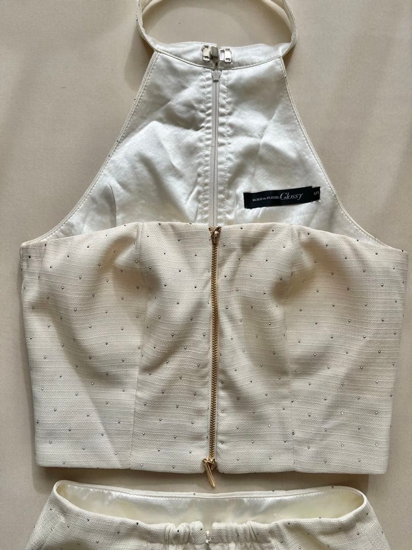 ROBE de FLEURS グロッシーホワイトミニドレス S