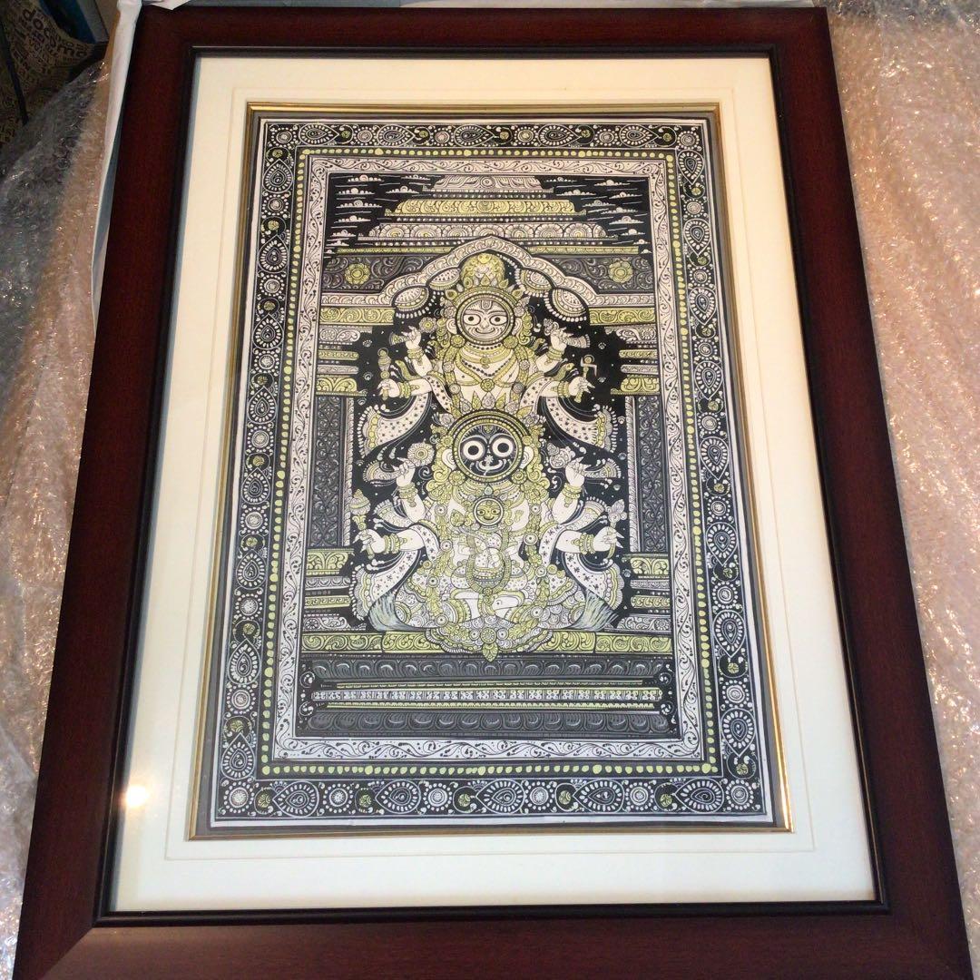 インド絵画 ジャガンナート神兄弟 細密画 53.5 x 71.0 cm