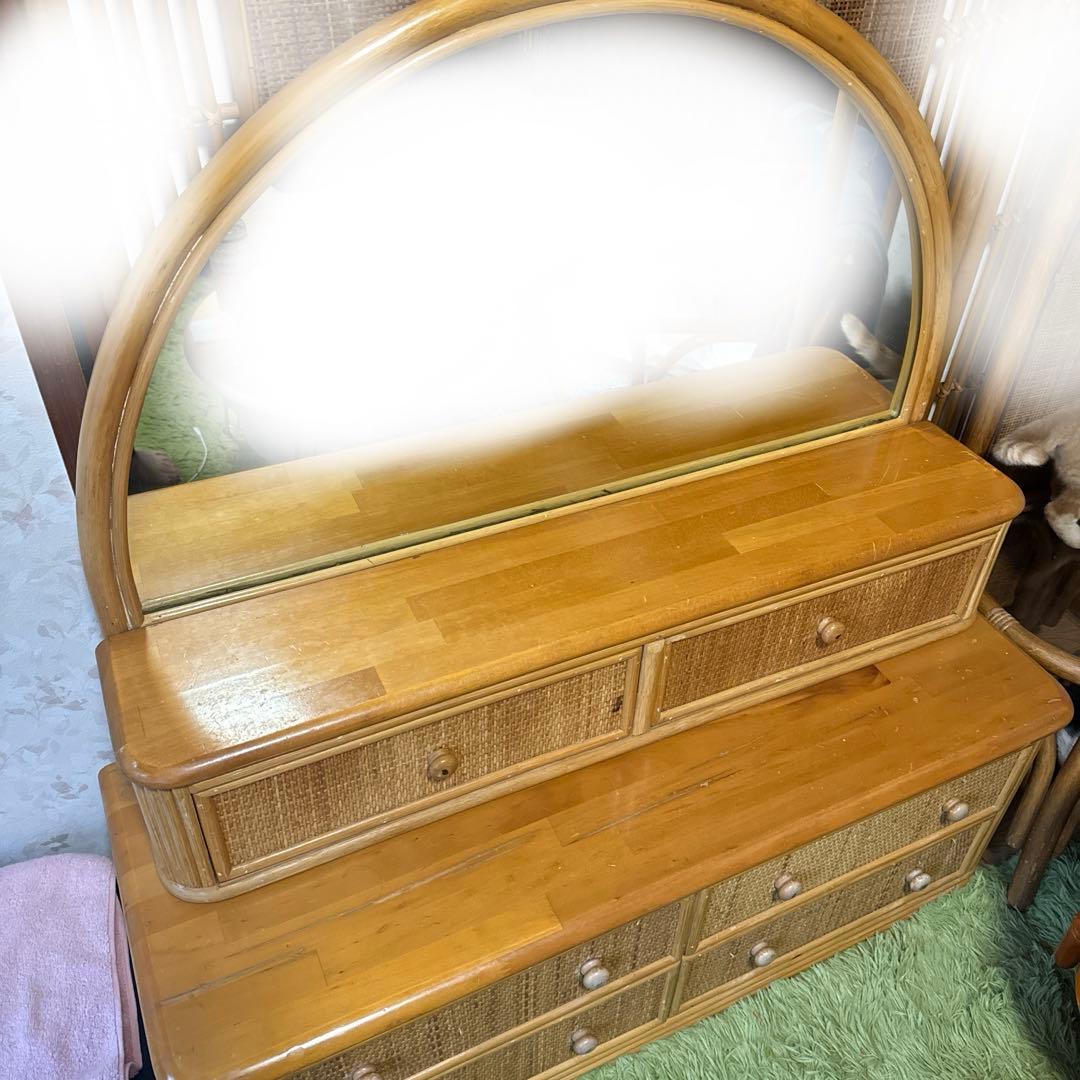 レトロ ヴィンテージ ラタンの化粧台 ドレッサー ラタン ミラー