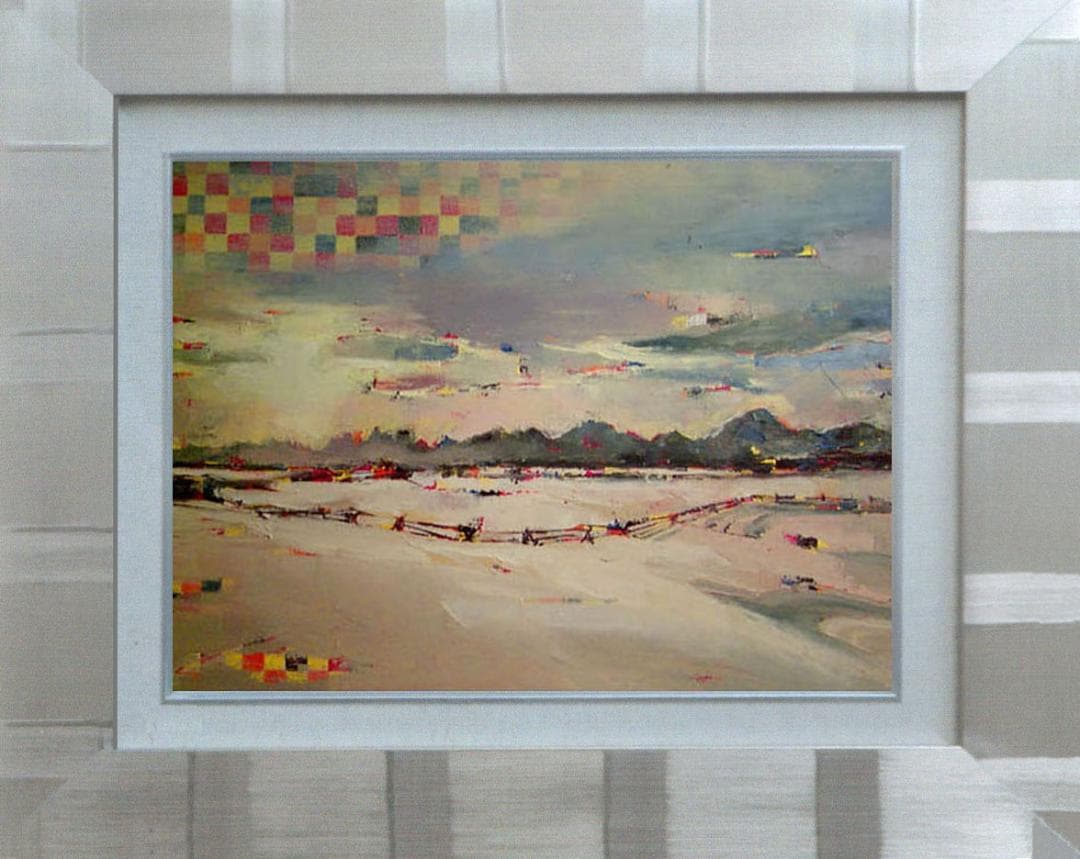 油絵 菅家令子 絵画インテリア額付(青緑＋金色の枠)uF6-060204 風景雪