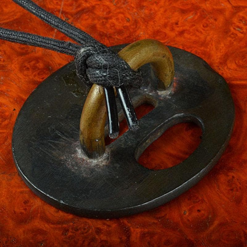 時代提げ物　朱蒔絵寿文字印籠　銅鍔根付　V　R4751