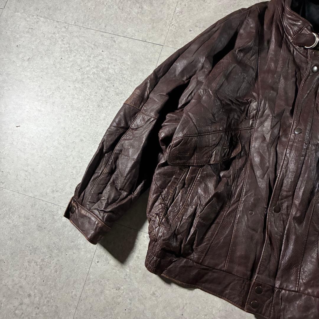 80s90s ビンテージ本革ラムレザージャケットブラウンレザー茶短丈