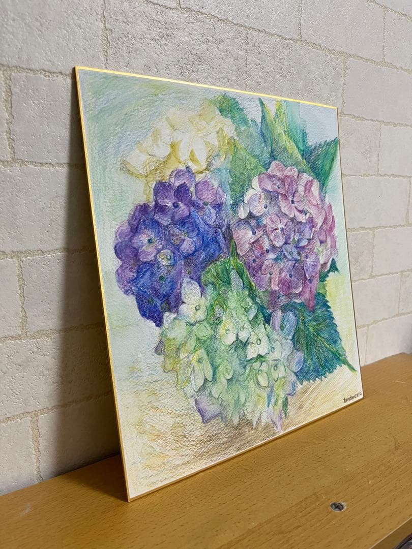 アジサイ 水彩色鉛筆画 額なし