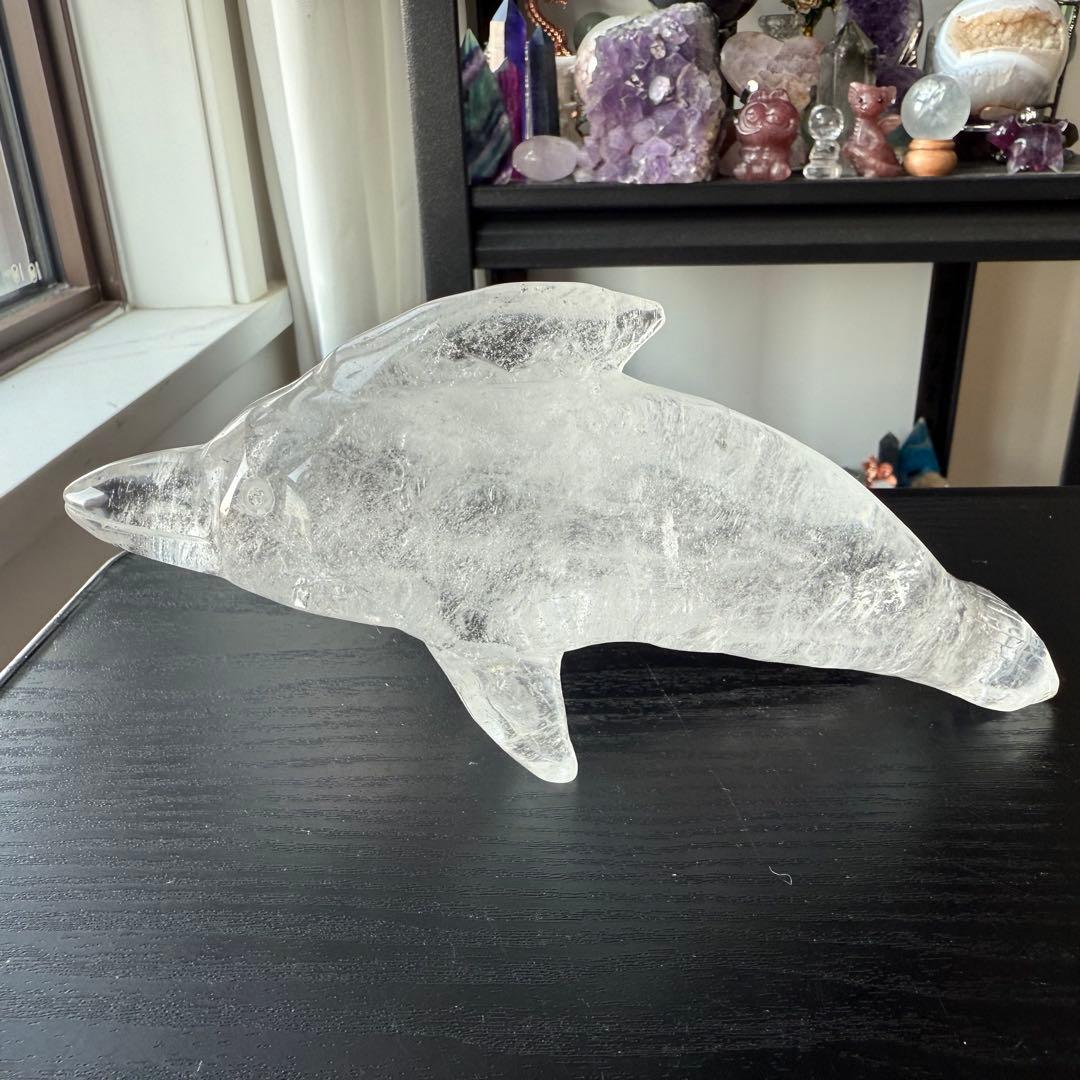 天然石水晶のイルカ 置物 彫物NO.120405