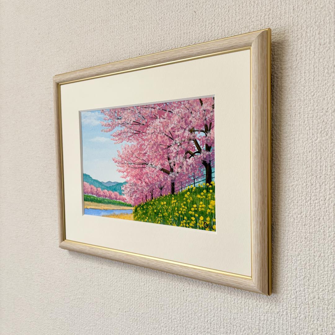 アクリル画　原画　「河津桜02」額縁付　SMサイズ　風景画