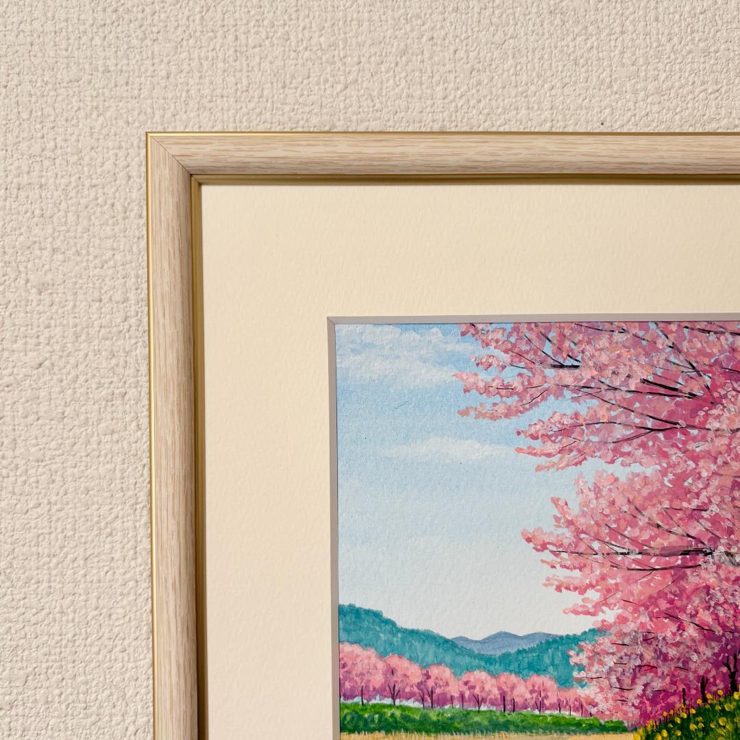アクリル画　原画　「河津桜02」額縁付　SMサイズ　風景画