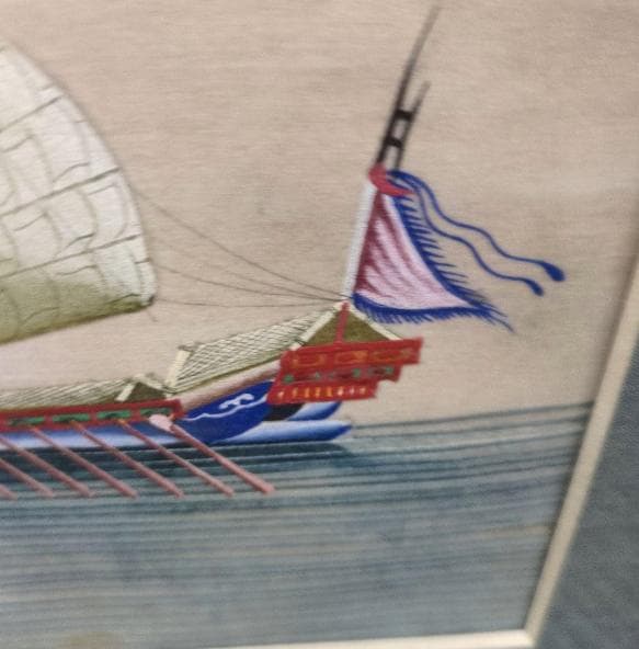 古画、当時の古舟の生活 肉筆水彩画です。日本にはない表現が随所に見