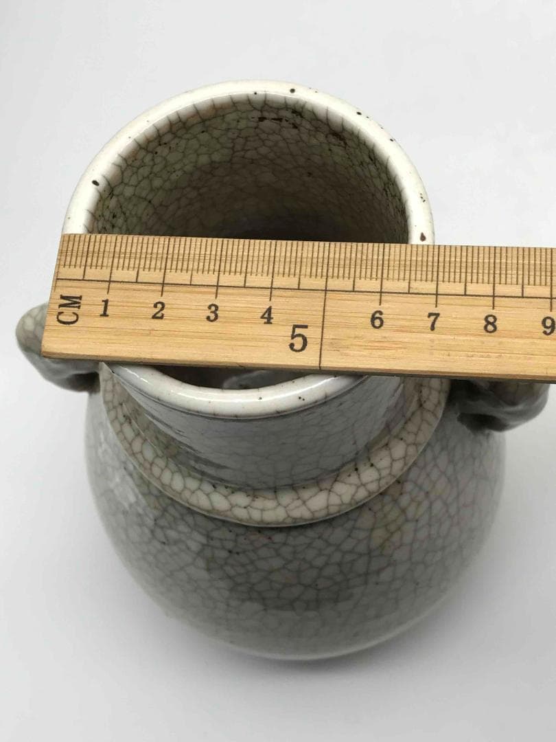 清乾隆時代哥窯双象耳貫耳壶 【旧家蔵出し】 唐物古賞物(A-60)