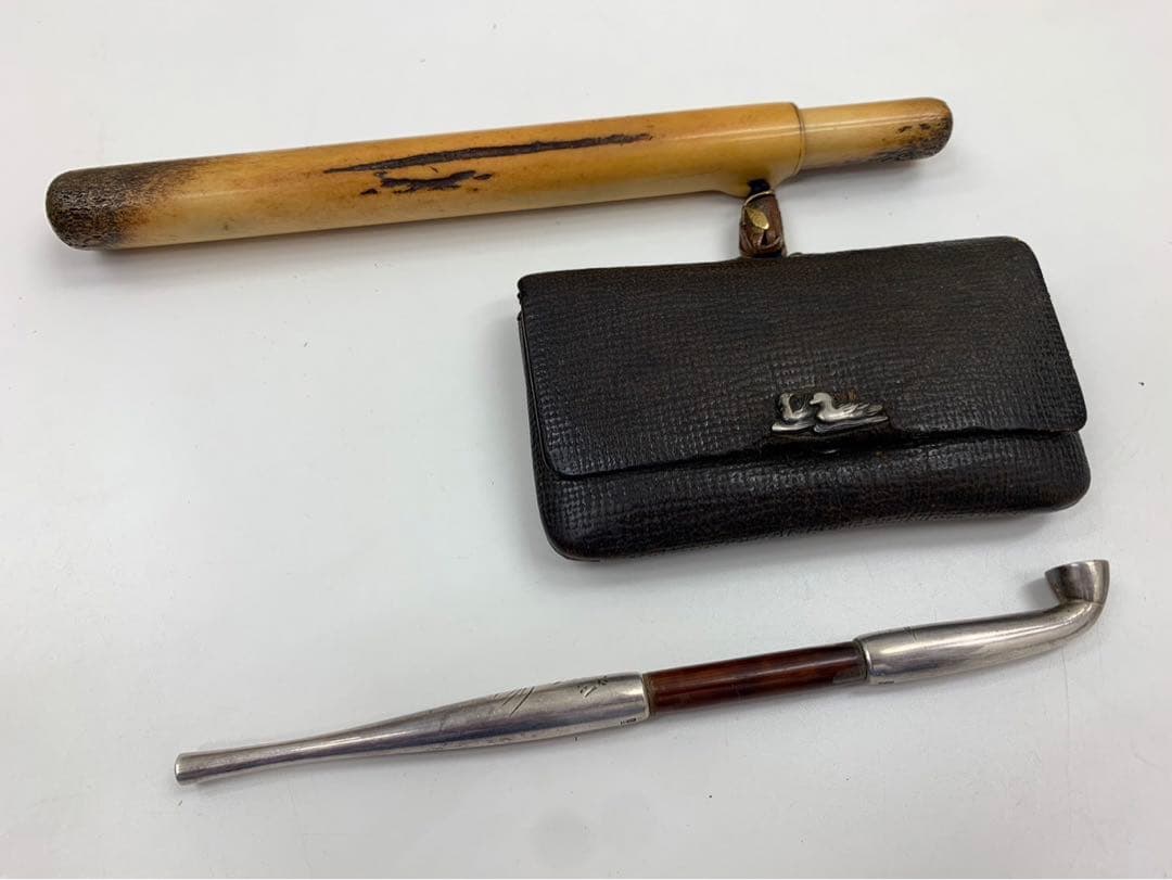 時代物 煙管 キセル 純銀 鳥山水図 煙草入れ たばこ入れ 鴨 緒締 銅地金象嵌 時代物 煙管 キセル 純銀 鳥山水図 煙草入れ たばこ入れ 鴨 緒締 銅地