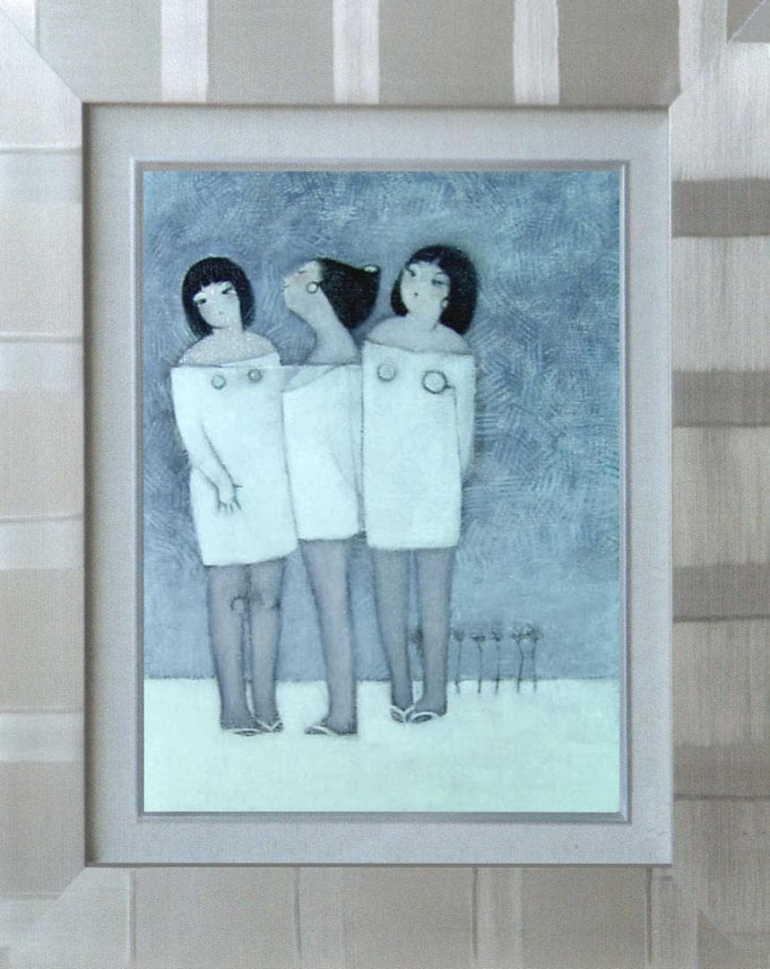 油絵 菅家令子 絵 絵画インテリア額付(銀)人物 F4-142023 雪国 子供