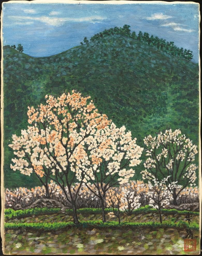 SALE(F6号)山下清 【桜島】肉筆/表サイン有り/裏シール有り/手描き