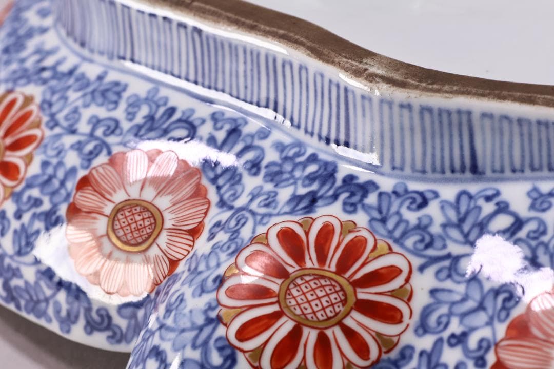 江戸中期 古伊万里 美人形 飾皿 変形皿 色絵金彩 巾40.5㎝ BJ201