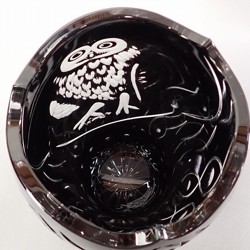 RU-5232マイセンクリスタルフクロウ彫刻大花瓶約25㎝