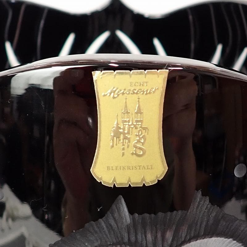 RU-5232マイセンクリスタルフクロウ彫刻大花瓶約25㎝