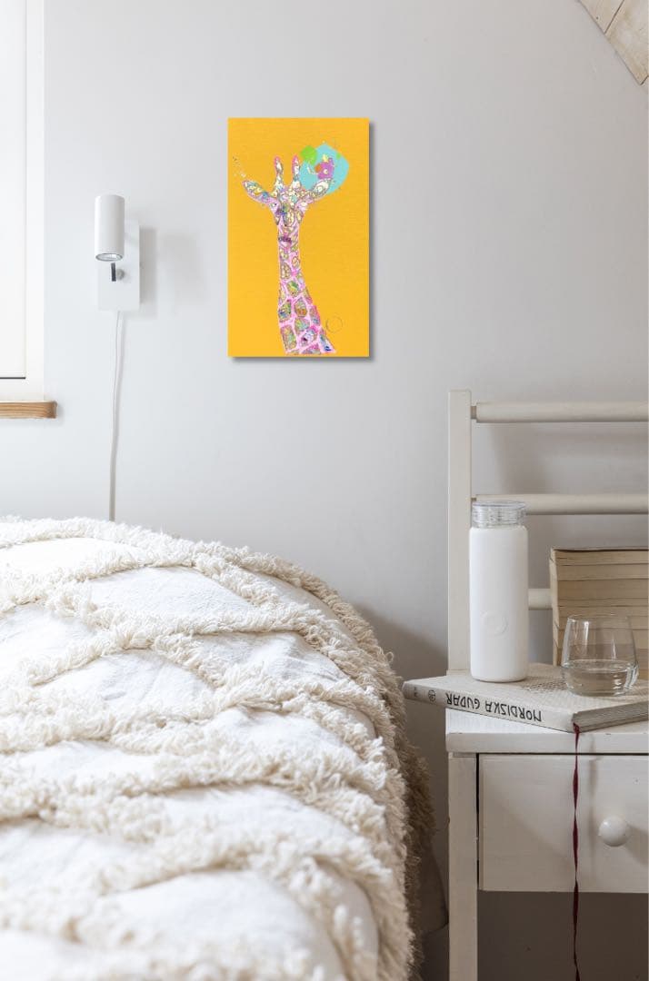 油絵 一点物 キリン イエロー 北欧 ポップ アート インテリア M8