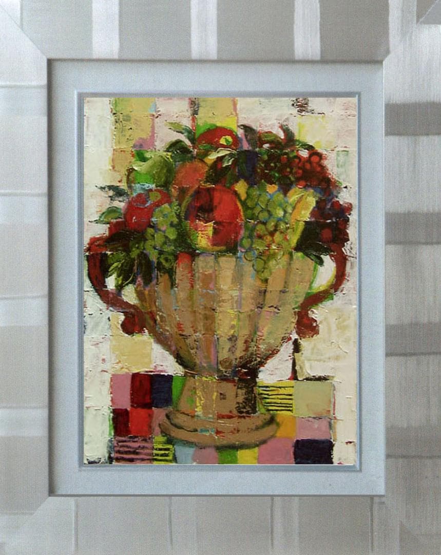 油絵 菅家令子 絵 絵画インテリア 額付(白) uF6-113002 静物 果物