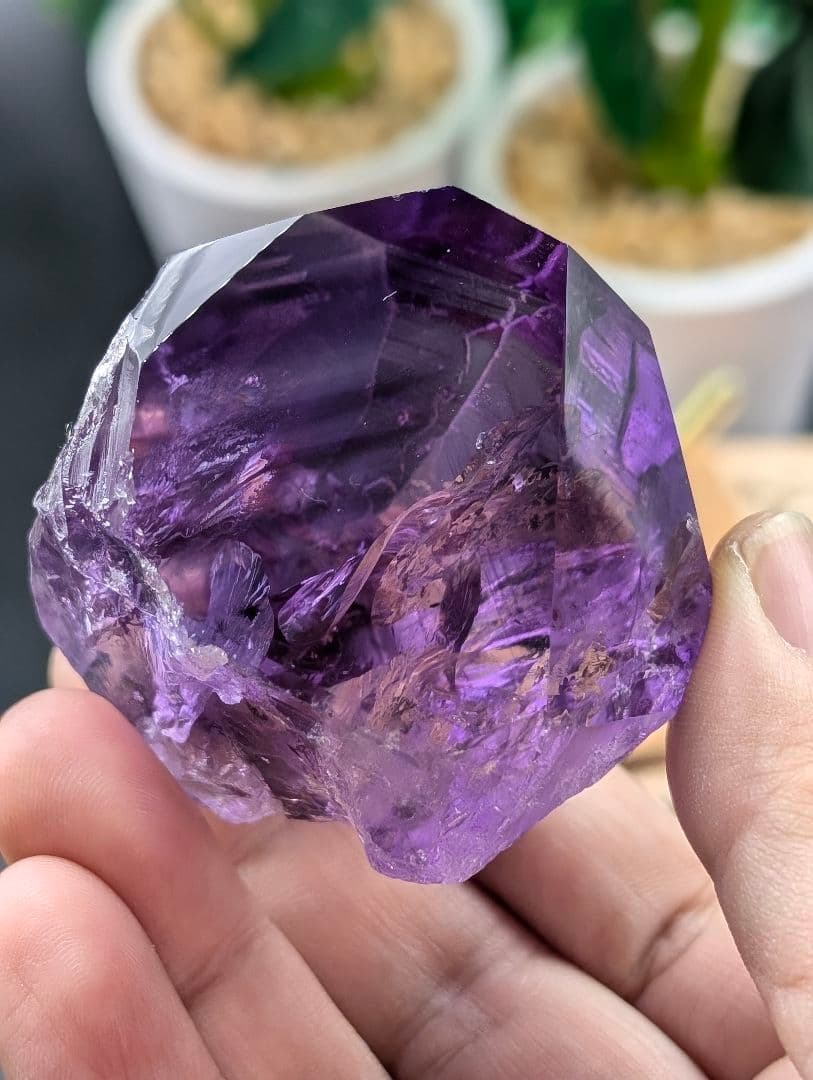 極品 大き目 アメジスト 台座付き ブラジル産原石 カット115g NAM20