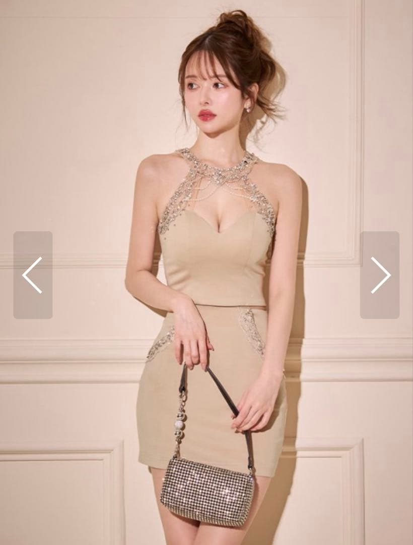 ホルターネック ビジューセットアップ タイトミニドレス (AR25350)