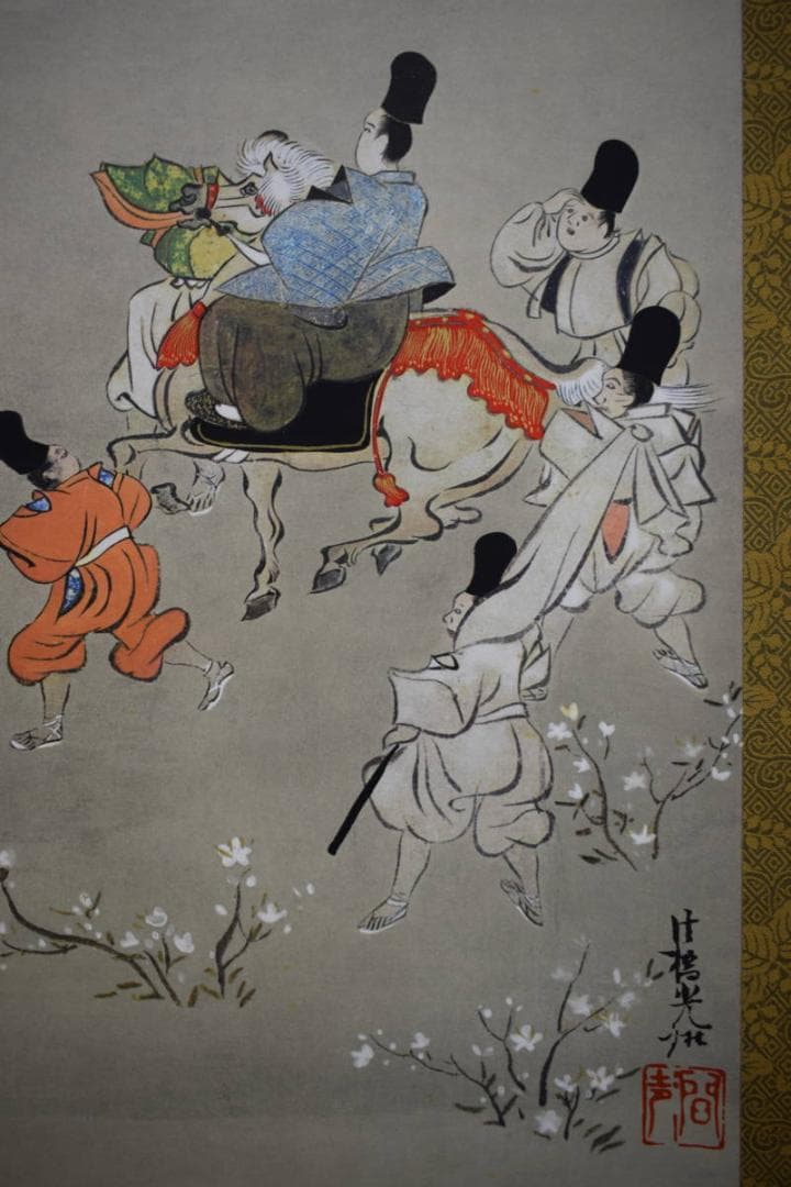 複製/尾形光琳/富士の巻狩り/人物乗馬図/大和絵/工芸/布袋屋掛軸HG-973