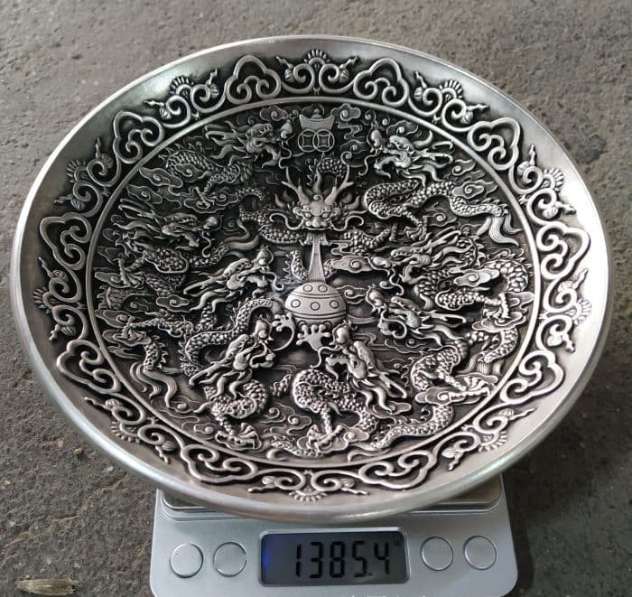 銅 細工 九龍戯珠 銅皿 銅盤 装飾品 工芸品 美術品 置物