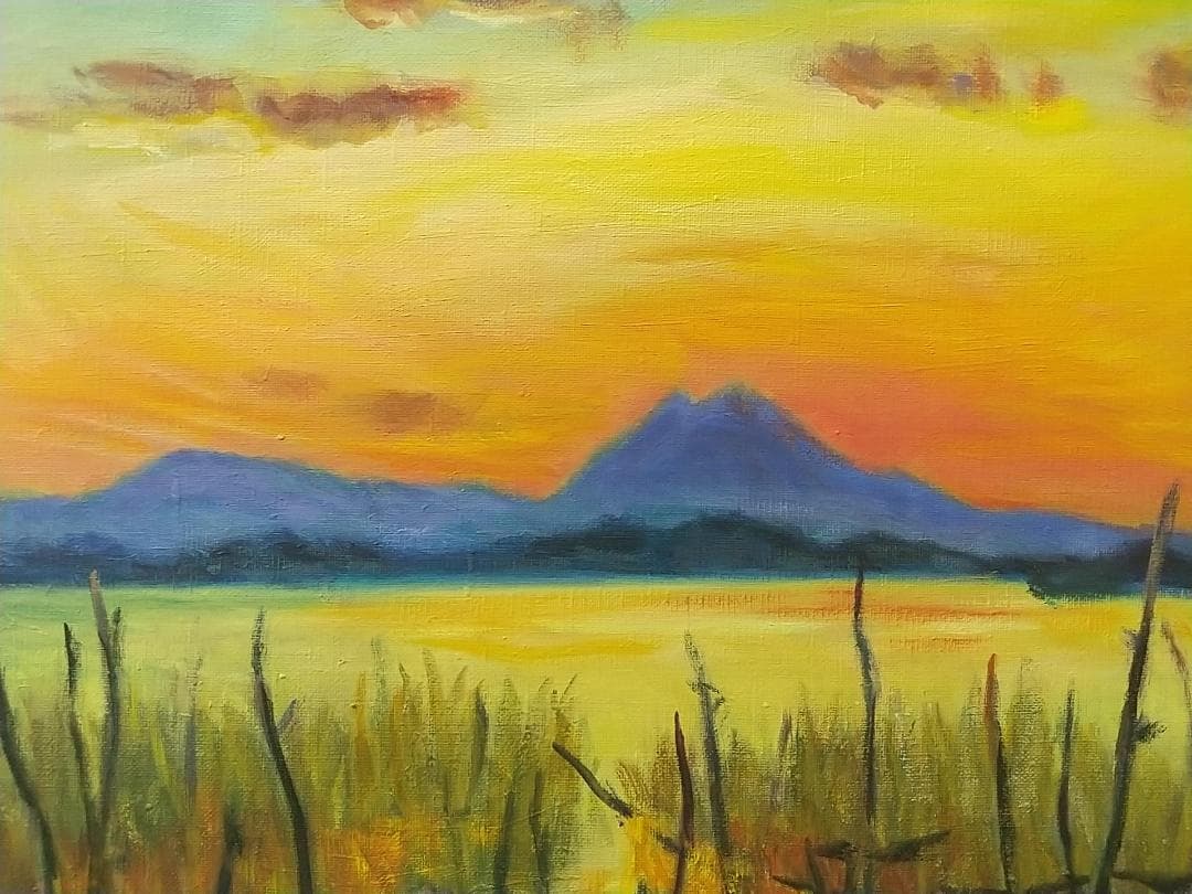 F8 絵画　油絵「水郷風景」1982