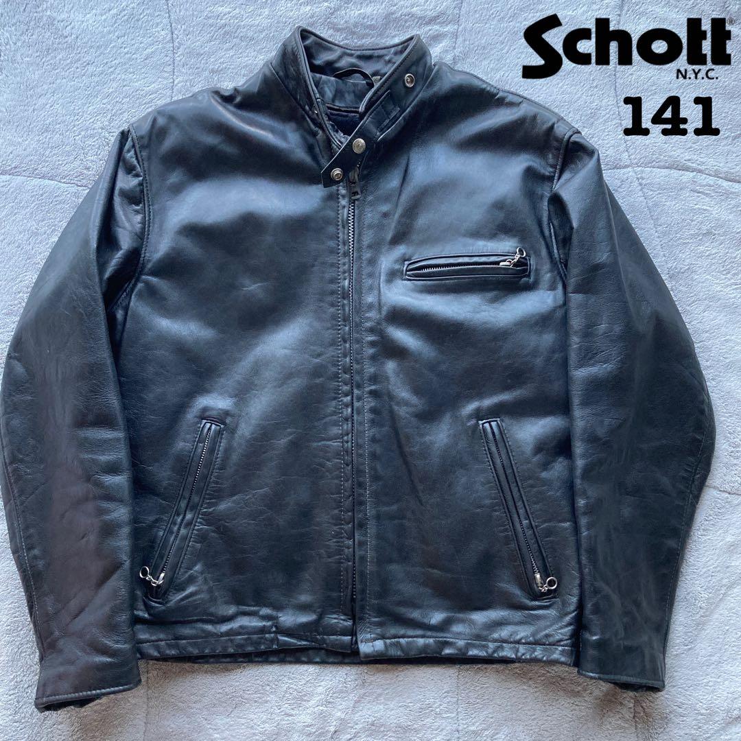 schott レザーシングルライダース 141型 40 【クリーニング済】｜楽天